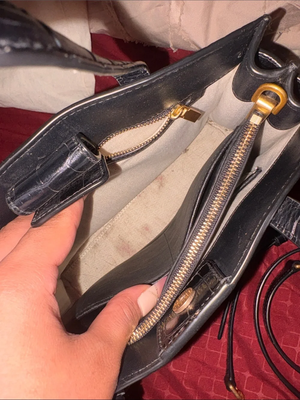 Tory Burch Black Croc-Embossed Satchel with Gold Logo